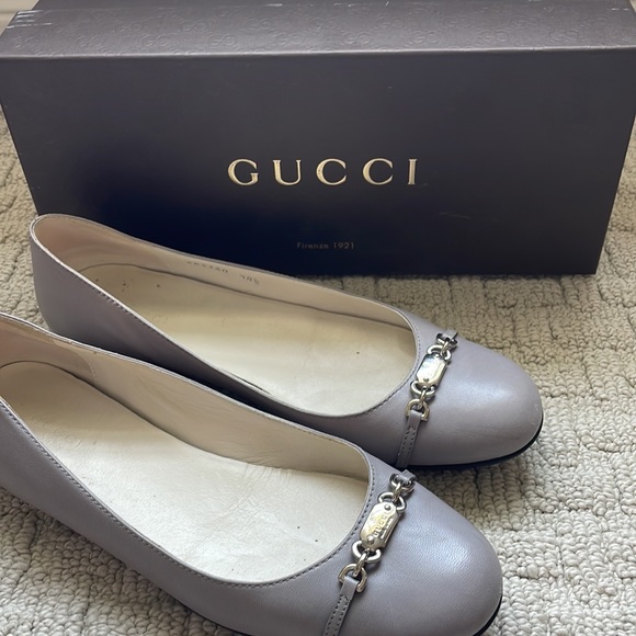 Gucci Gray Leather Flats 38.5 - Picture 3 of 6